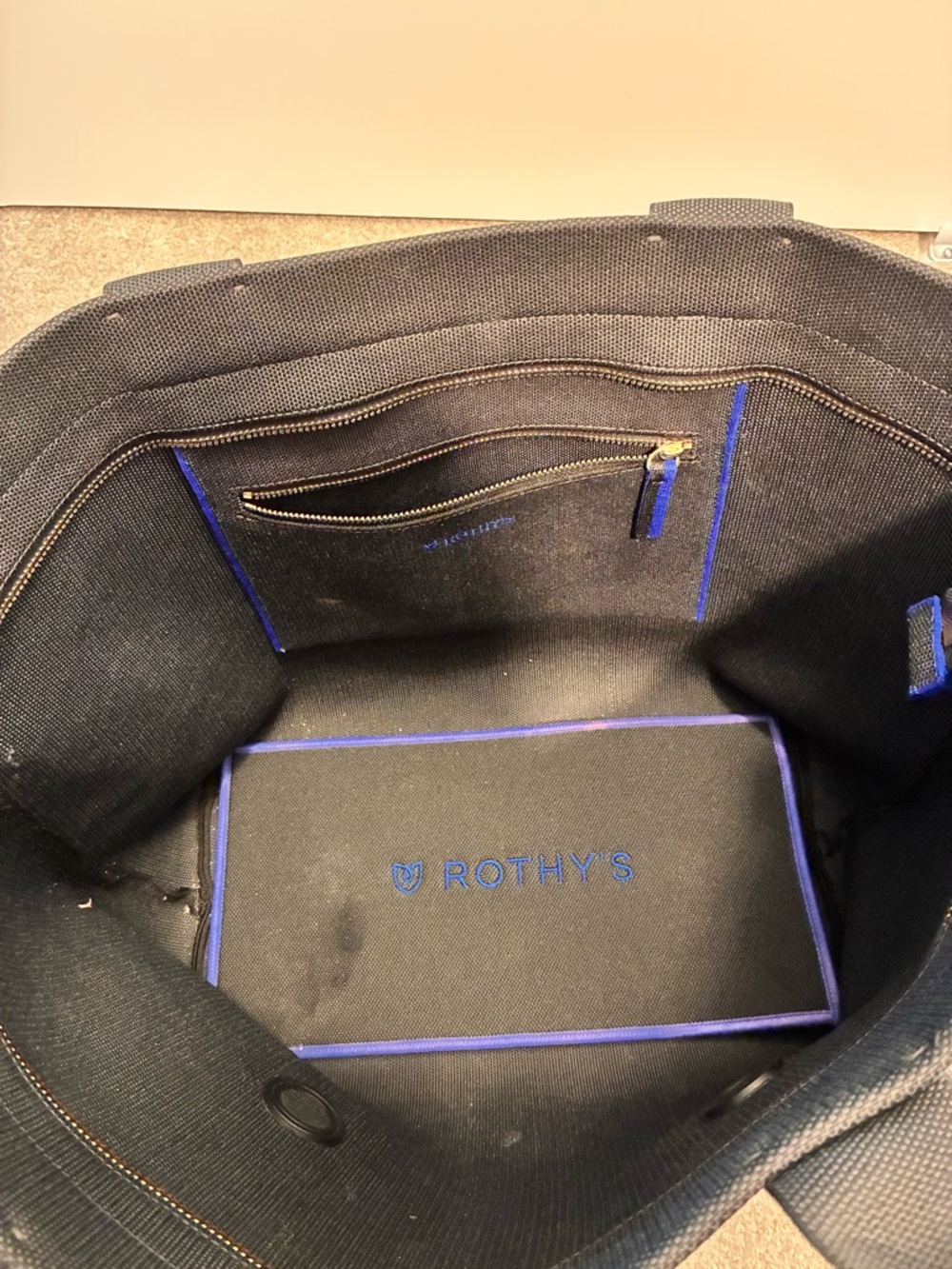 Rothy's Black Tote with Blue Trim - Picture 2 of 3